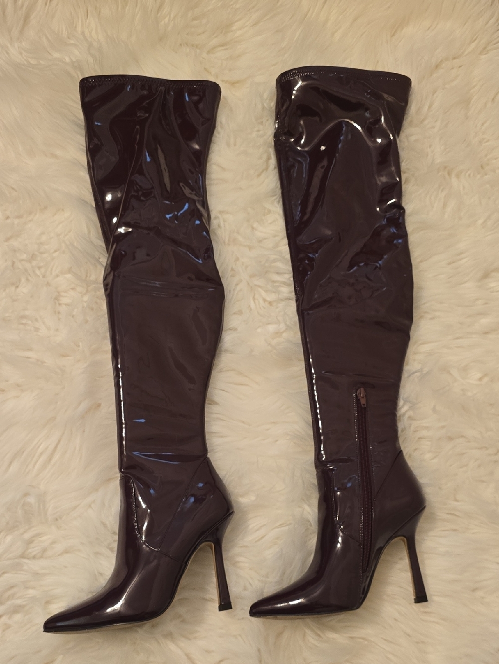 Steve Madden Glossy Over-the-Knee Stiletto Boots in Deep Plum